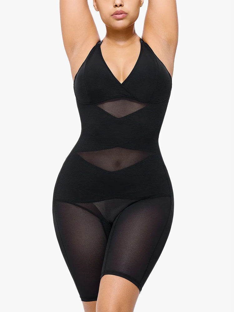 Sheer Mesh V-Neck Bodysuit for Women