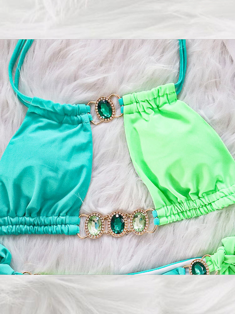 Women's Sexy Crisscross Patchwork Bikini Set