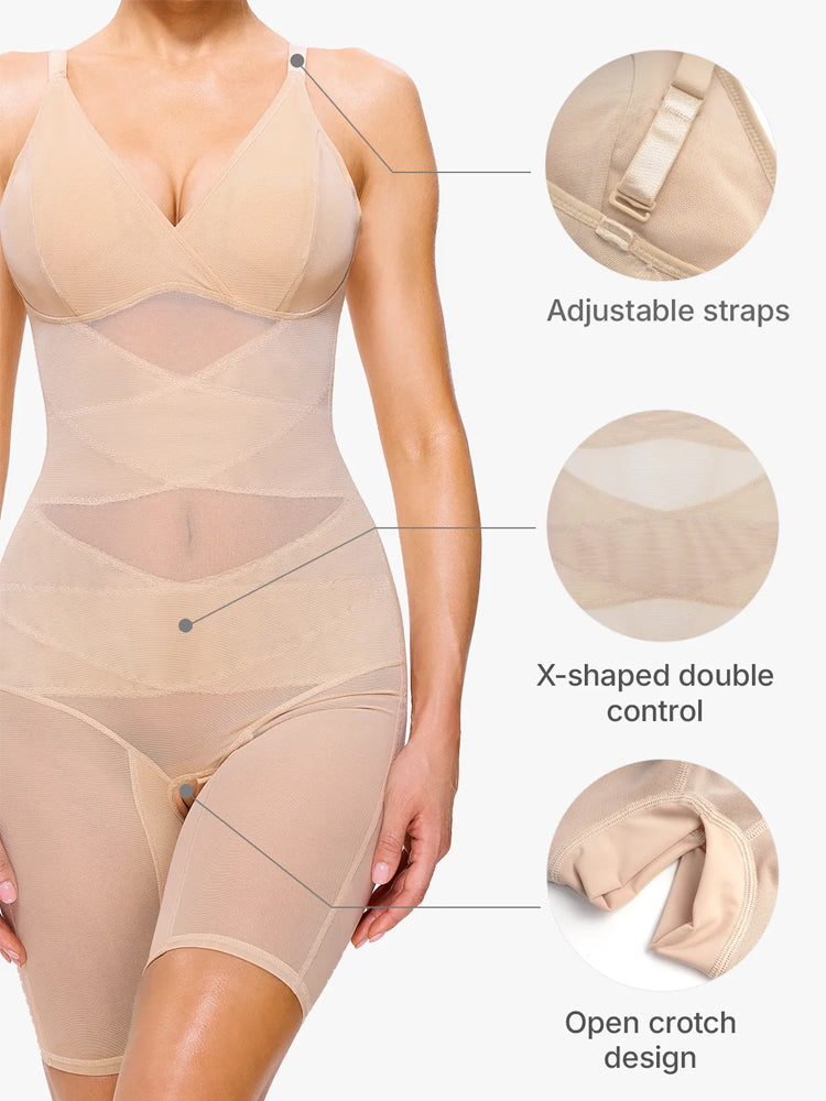 Sheer Mesh V-Neck Bodysuit for Women