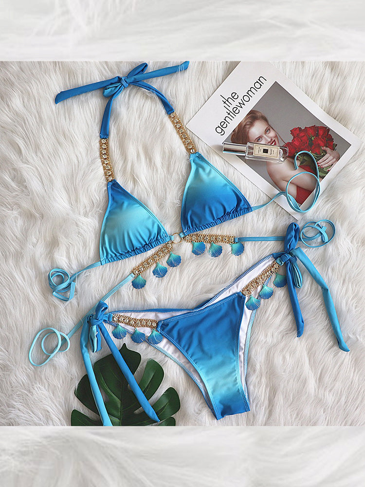 Women's Sexy Crisscross Bikini Set with Ombre Print