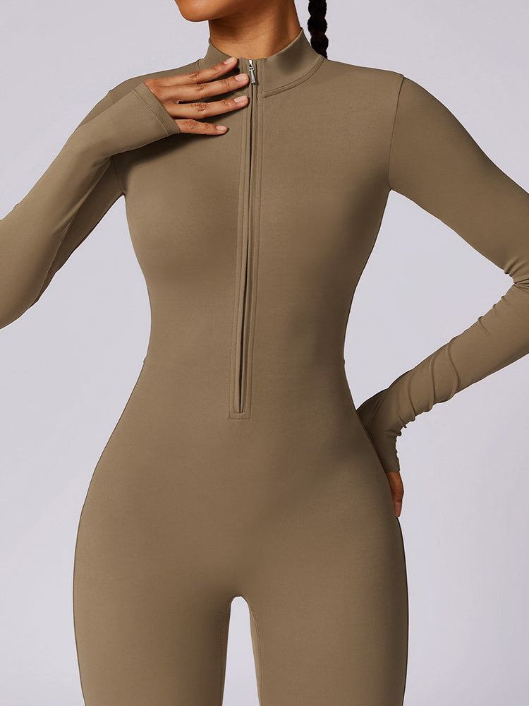 Full-Length Long Sleeve Zip-Up Sport Bodysuit for Women