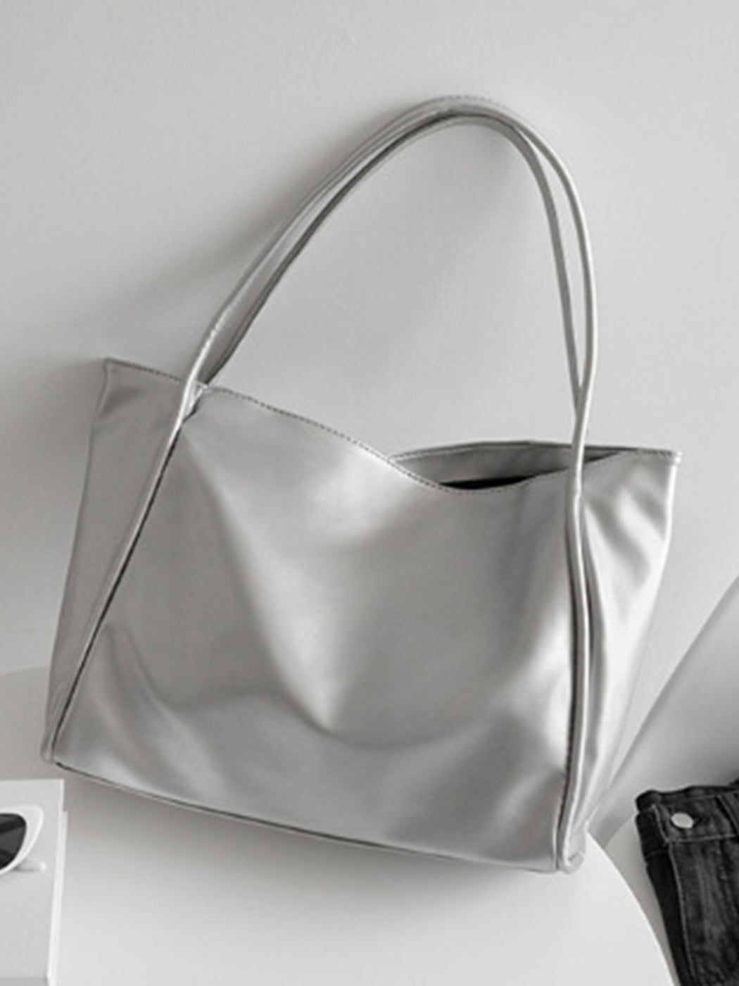 Versatile Solid Color Simple PU Tote Bag