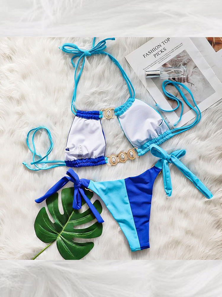 Women's Sexy Crisscross Patchwork Bikini Set