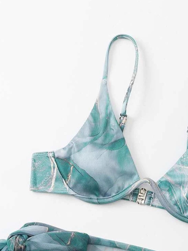 Women's Sexy 3-Piece Ribbed Underwire Bikini Set