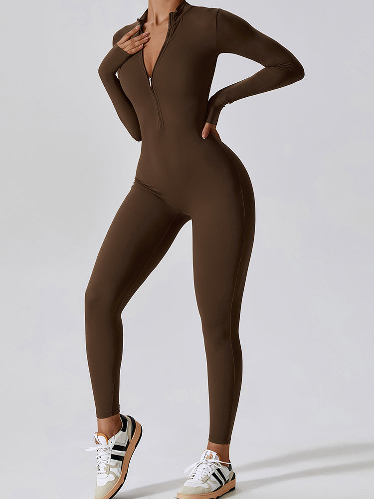 Full-Length Long Sleeve Zip-Up Sport Bodysuit for Women