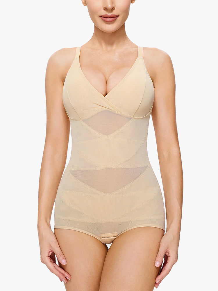 Sheer Mesh V-Neck Bodysuit for Women