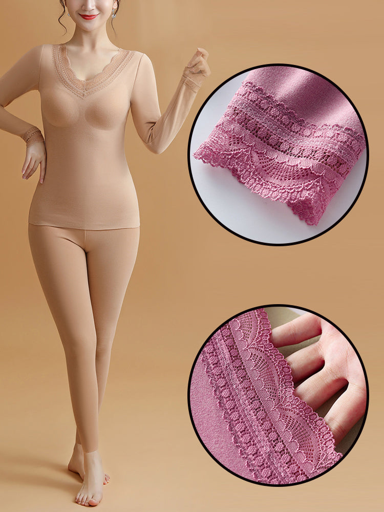 Lace V-Neck Reversible Brushed Thermal Sets