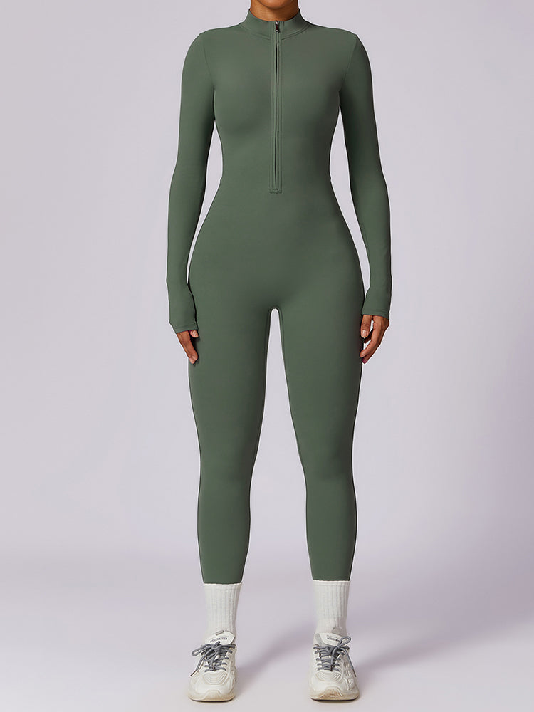 Full-Length Long Sleeve Zip-Up Sport Bodysuit for Women
