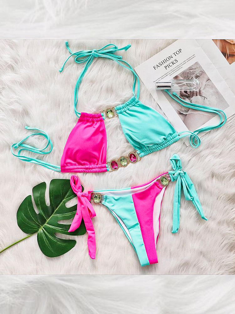Women's Sexy Crisscross Patchwork Bikini Set