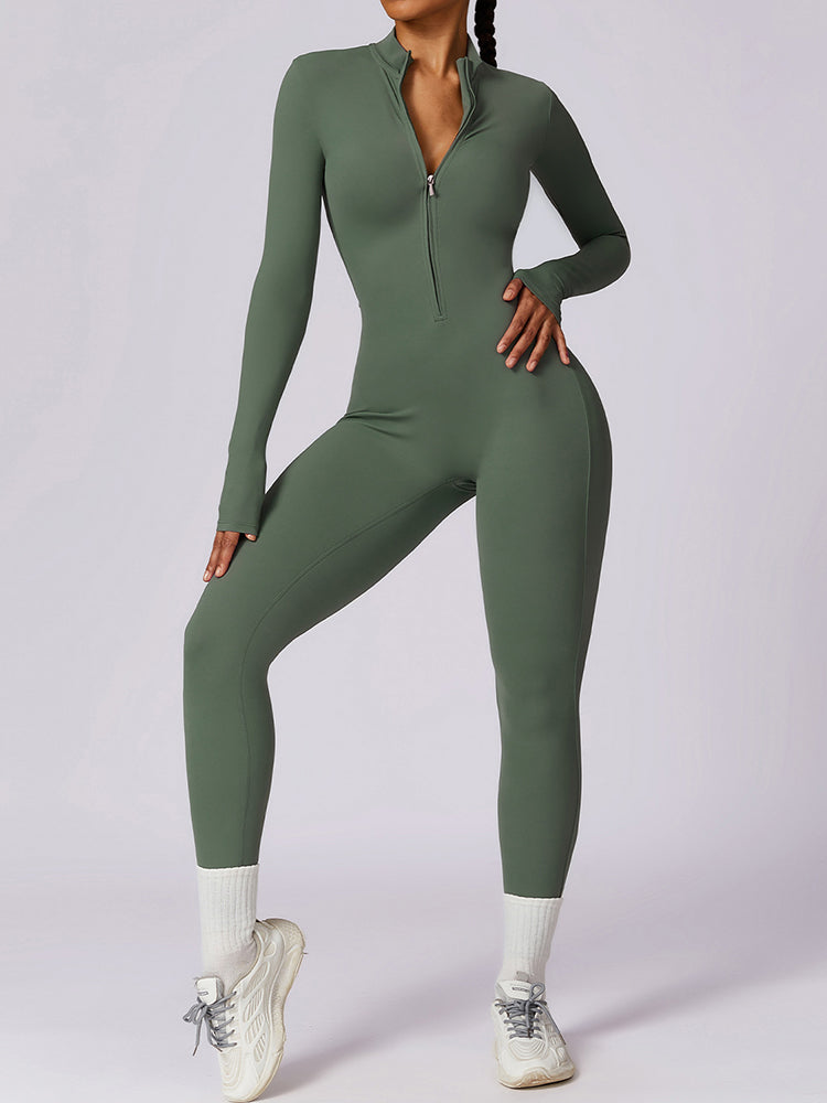 Full-Length Long Sleeve Zip-Up Sport Bodysuit for Women