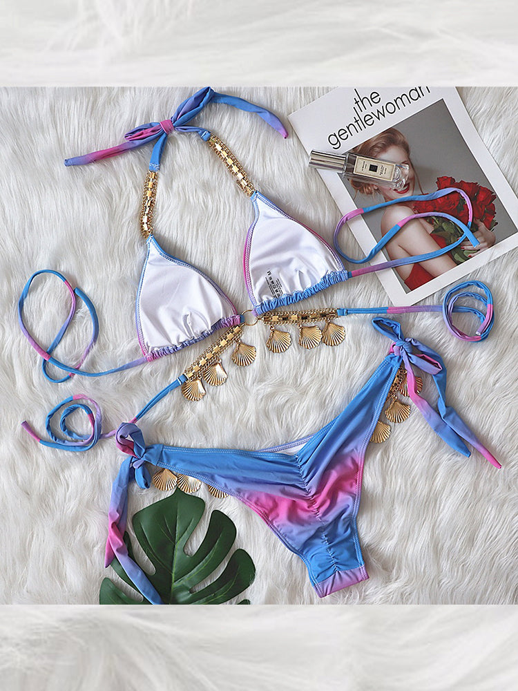 Women's Sexy Crisscross Bikini Set with Ombre Print