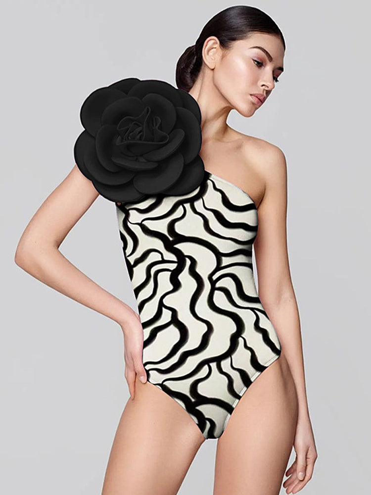 European Style One-Piece Swimsuit - 3D Floral Embroidery Swimwear