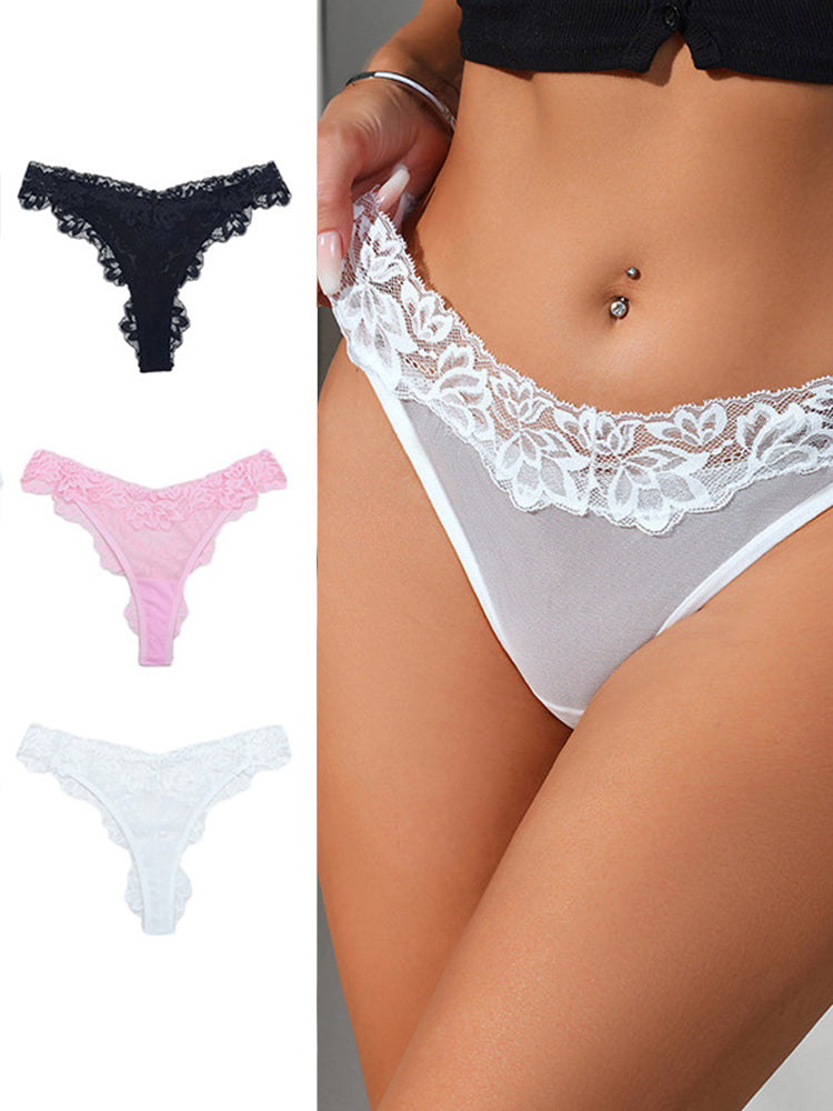 Elegant Sexy Low-Rise Lace Trim Thong