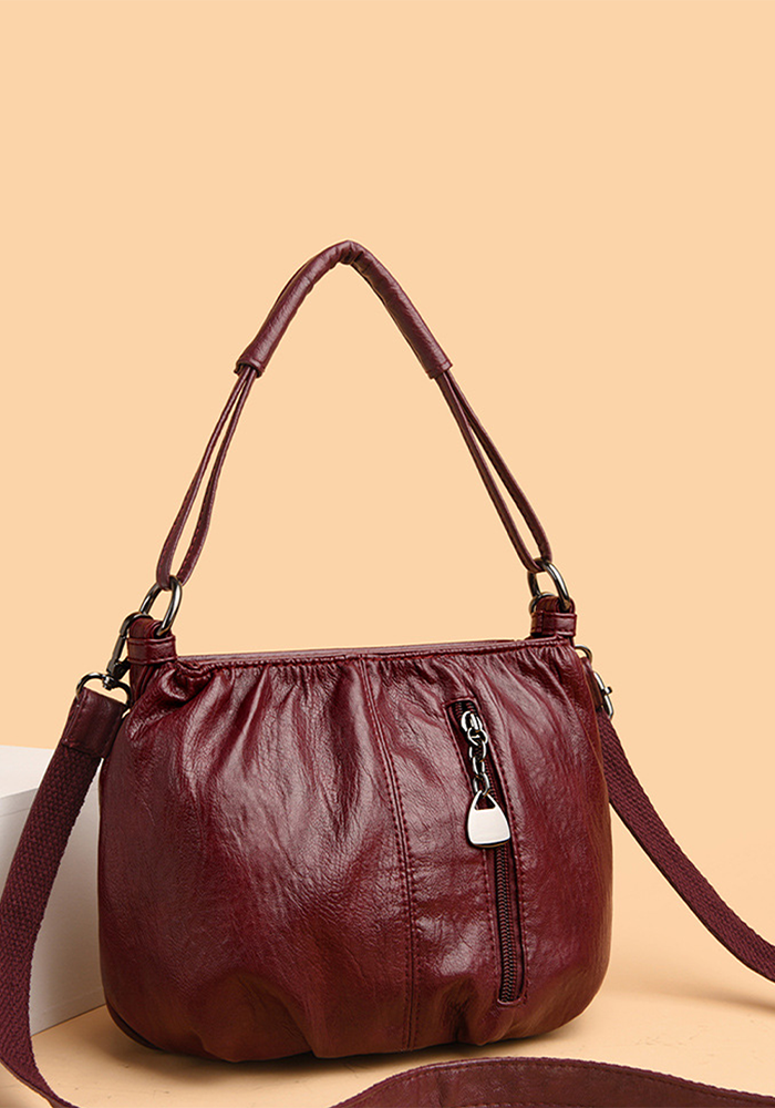 Stylish Compact Brown PU Leather Handbag