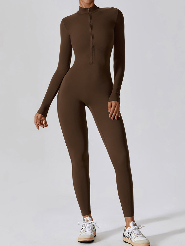 Full-Length Long Sleeve Zip-Up Sport Bodysuit for Women