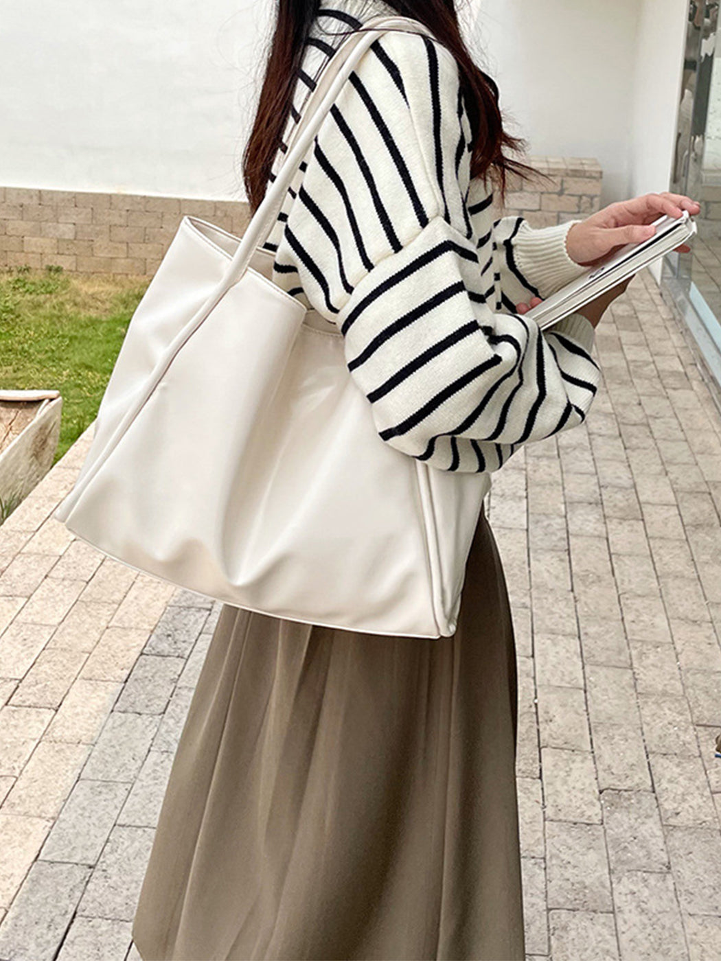 Versatile Solid Color Simple PU Tote Bag
