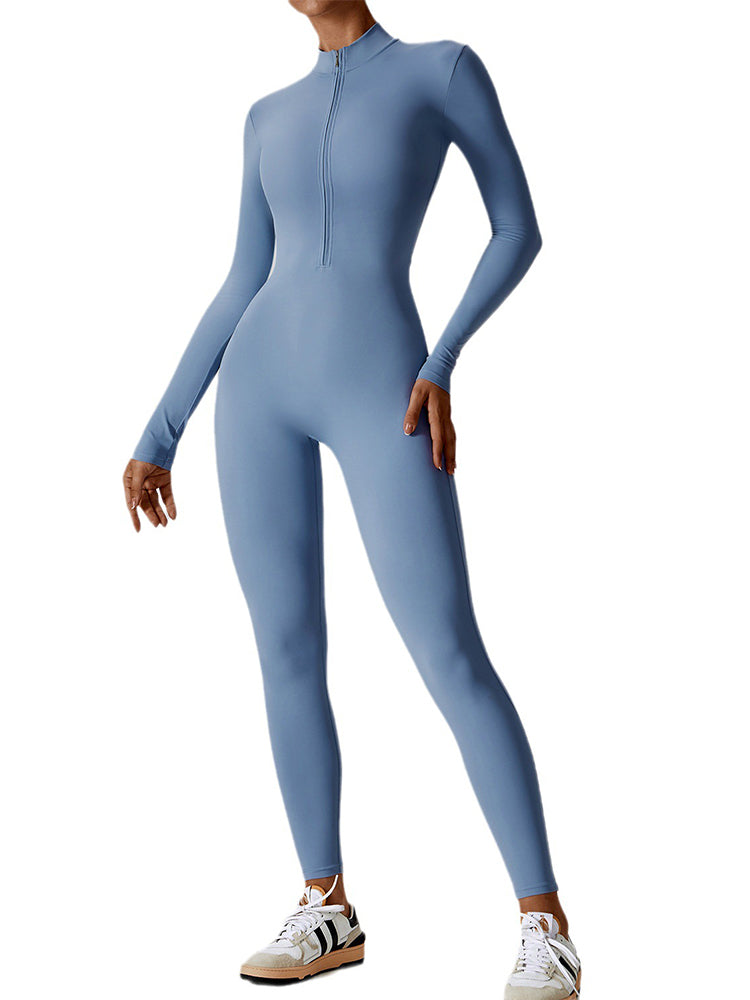 Full-Length Long Sleeve Zip-Up Sport Bodysuit for Women