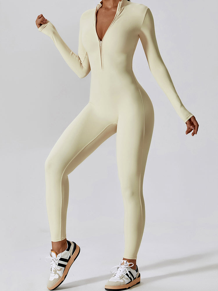Full-Length Long Sleeve Zip-Up Sport Bodysuit for Women