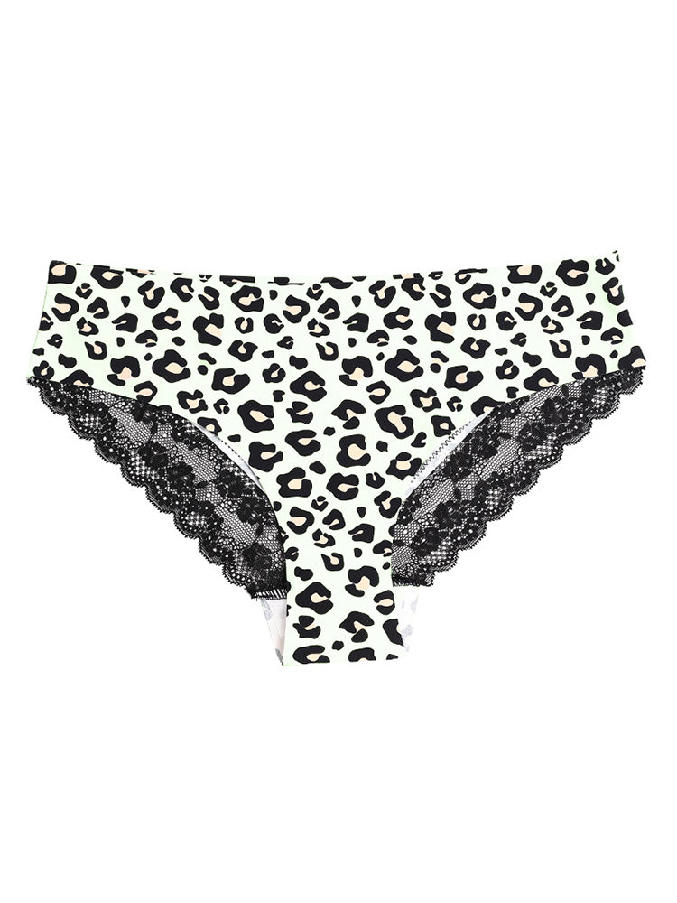 Sexy Leopard Print Lace Trim Ice Silk Briefs