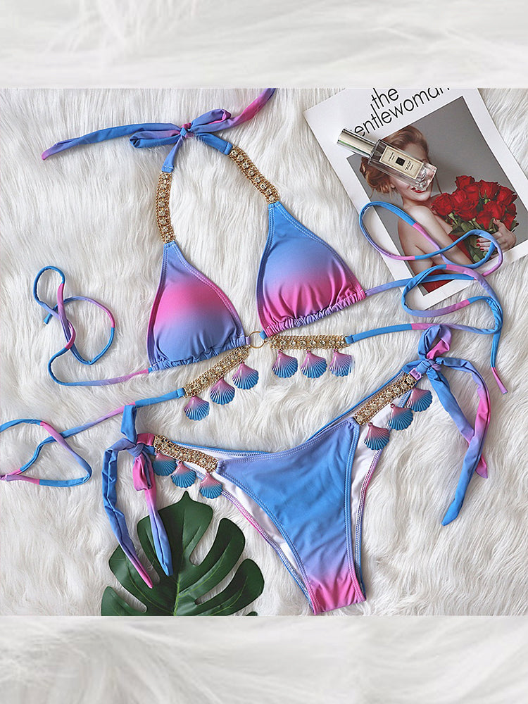 Women's Sexy Crisscross Bikini Set with Ombre Print