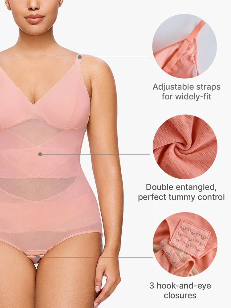 Sheer Mesh V-Neck Bodysuit for Women