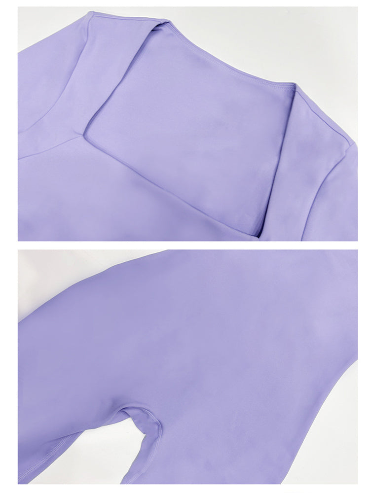 Seamless Full-Body Long-Sleeve Yoga One-Pieces with Square Neckline