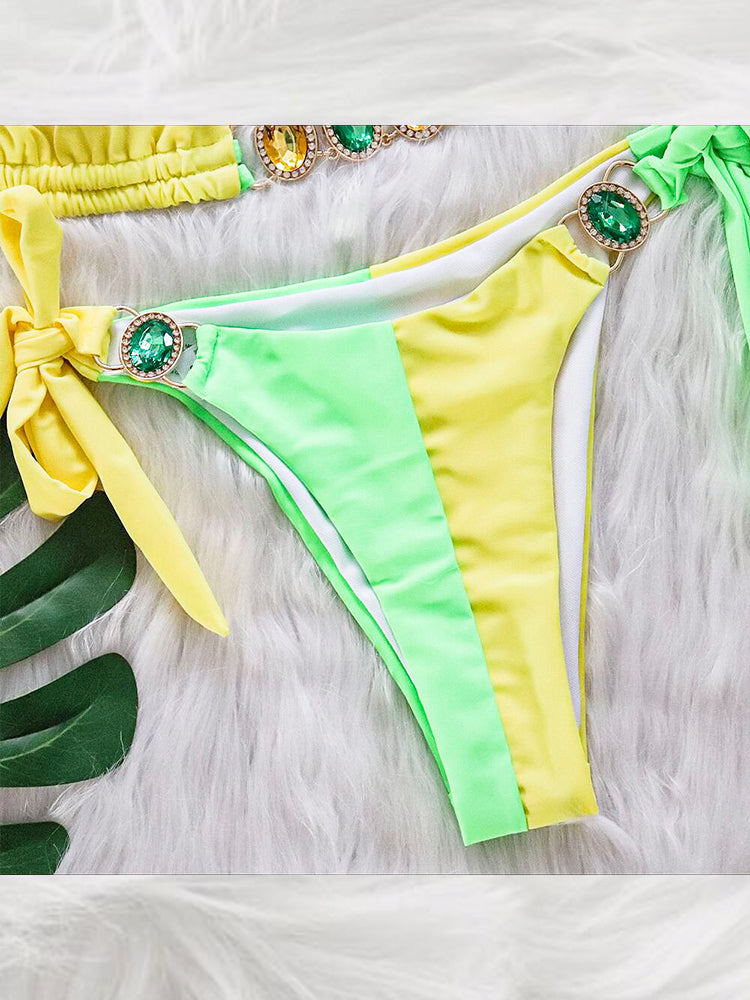 Women's Sexy Crisscross Patchwork Bikini Set