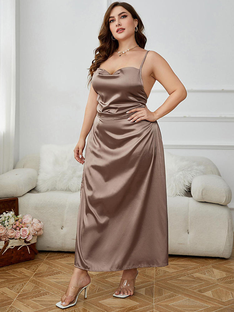 Elegant Satin Maxi Nightdress with Side Slit