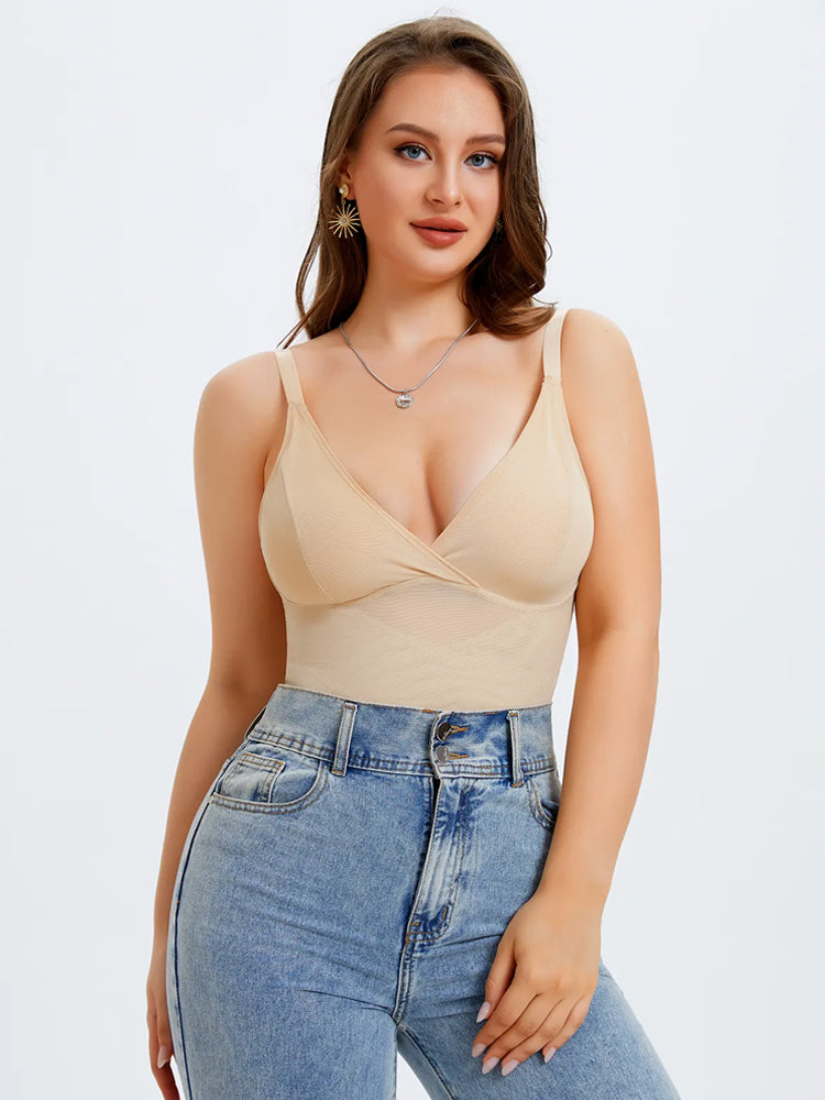Sheer Mesh V-Neck Bodysuit for Women