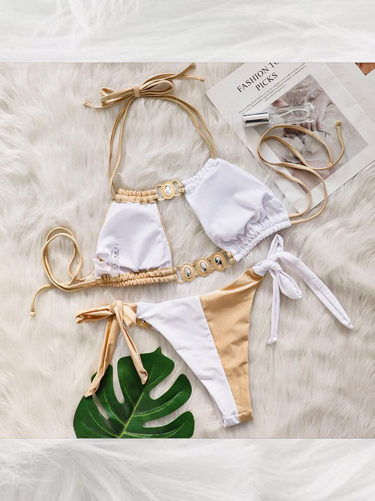 Women's Sexy Crisscross Patchwork Bikini Set