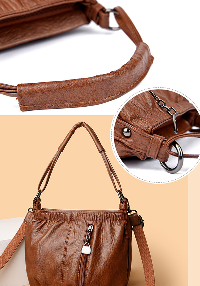 Stylish Compact Brown PU Leather Handbag