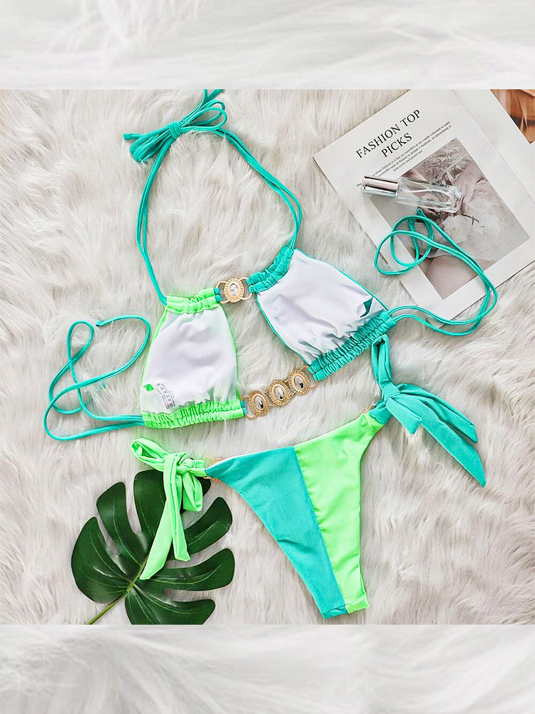 Women's Sexy Crisscross Patchwork Bikini Set
