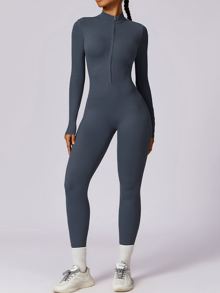 Full-Length Long Sleeve Zip-Up Sport Bodysuit for Women