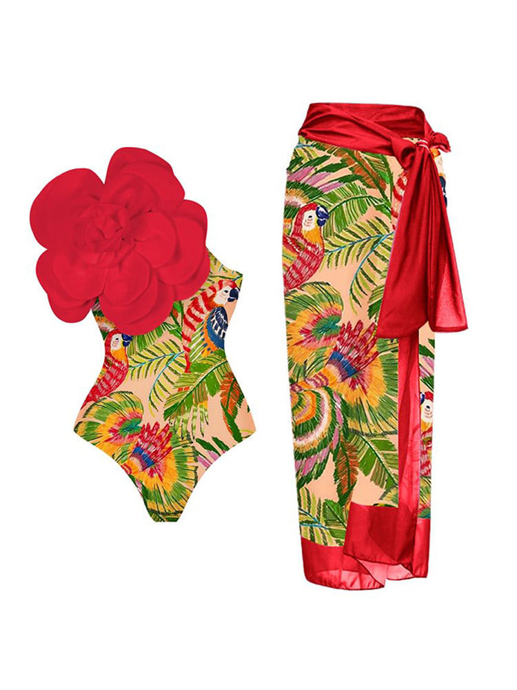 European Style One-Piece Swimsuit - 3D Floral Embroidery Swimwear