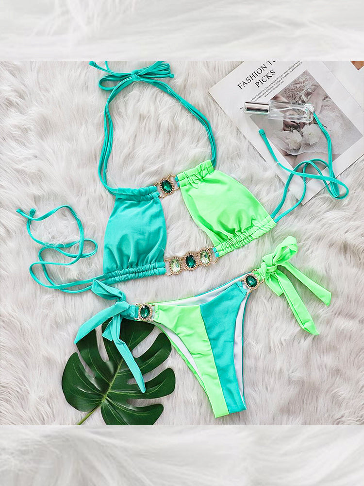 Women's Sexy Crisscross Patchwork Bikini Set