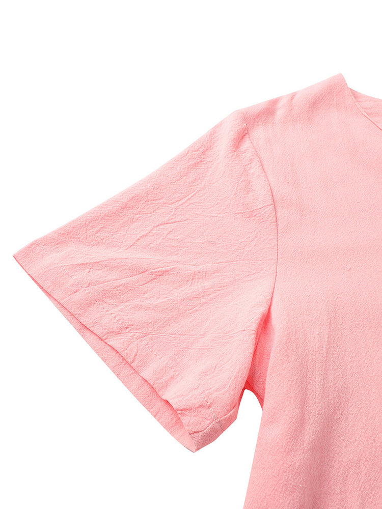 Vintage Short Sleeve V Neck Pockets Dresses