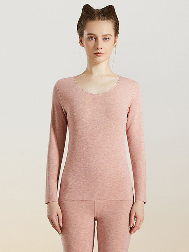 Women's Solid Color Silk Wool Long Sleeve Undershirt and Leggings Thermal Suit