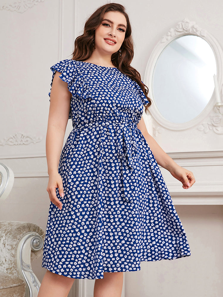 Causal Loose Floral Print Ruffle Sleeve Cool Chiffon Dress