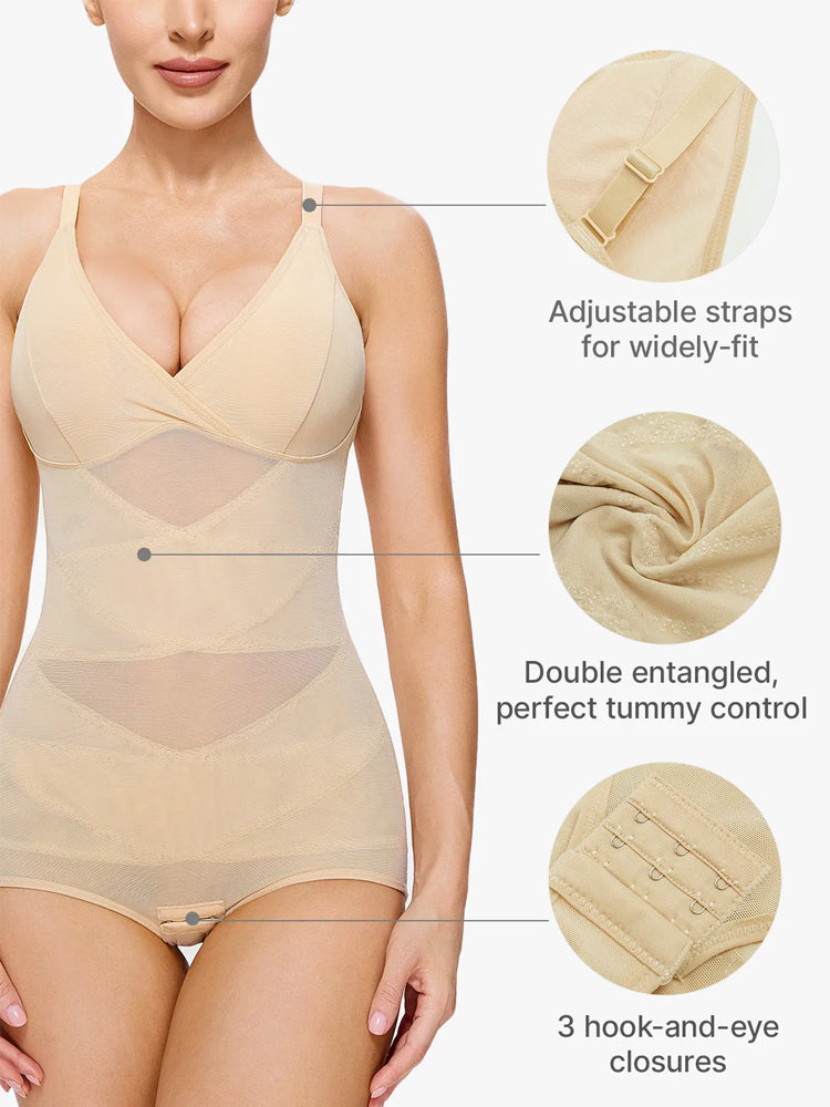 Sheer Mesh V-Neck Bodysuit for Women