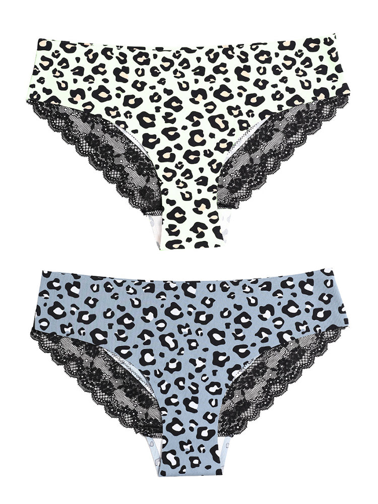 Sexy Leopard Print Lace Trim Ice Silk Briefs