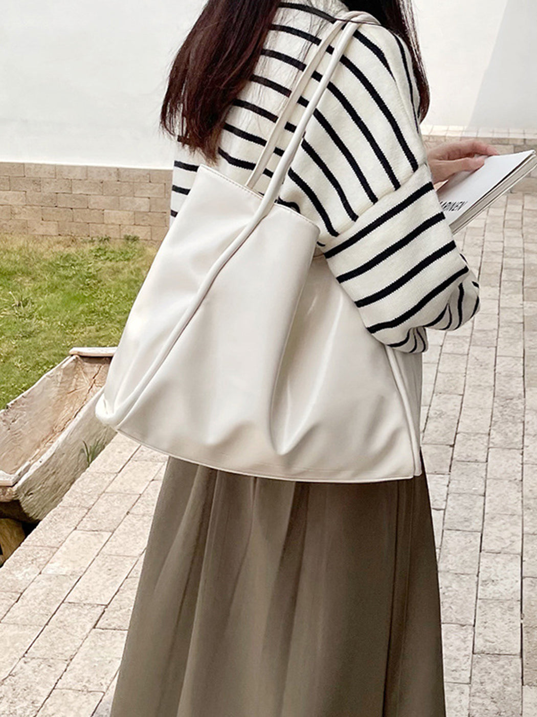 Versatile Solid Color Simple PU Tote Bag