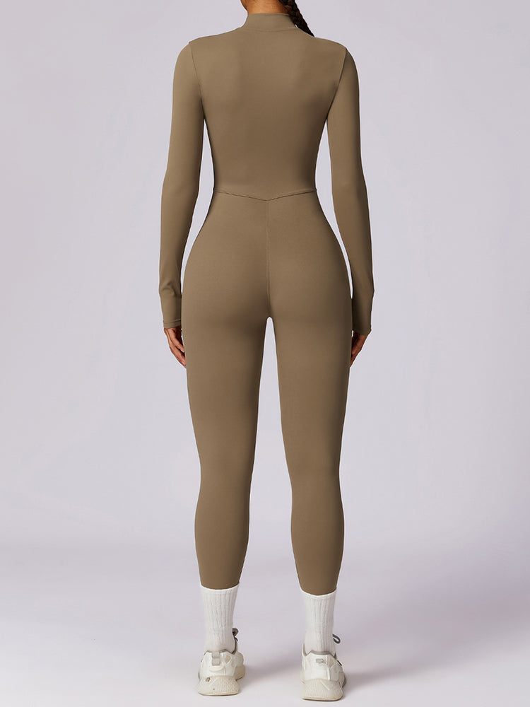 Full-Length Long Sleeve Zip-Up Sport Bodysuit for Women