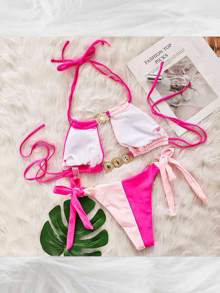 Women's Sexy Crisscross Patchwork Bikini Set