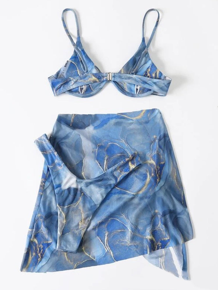 Women's Sexy 3-Piece Ribbed Underwire Bikini Set