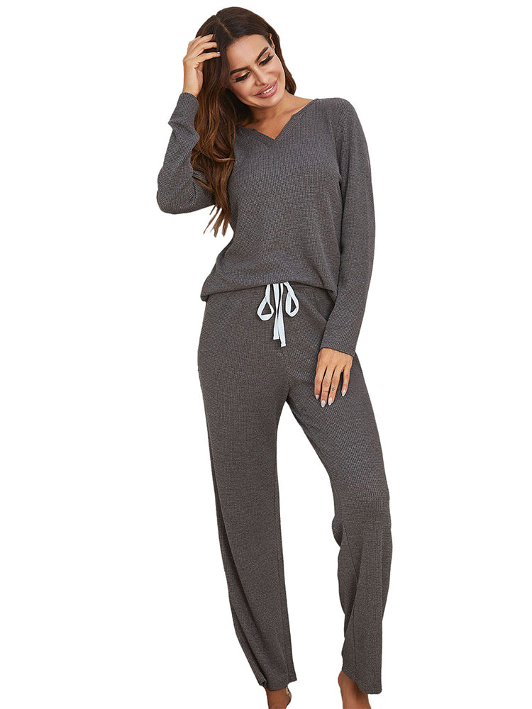 Cozy V-Neck Long Sleeve Lounge Set for Women