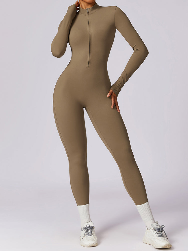 Full-Length Long Sleeve Zip-Up Sport Bodysuit for Women