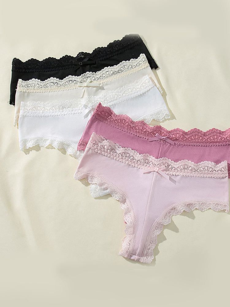 Sexy Lace Mid-Waist Bowknot Briefs