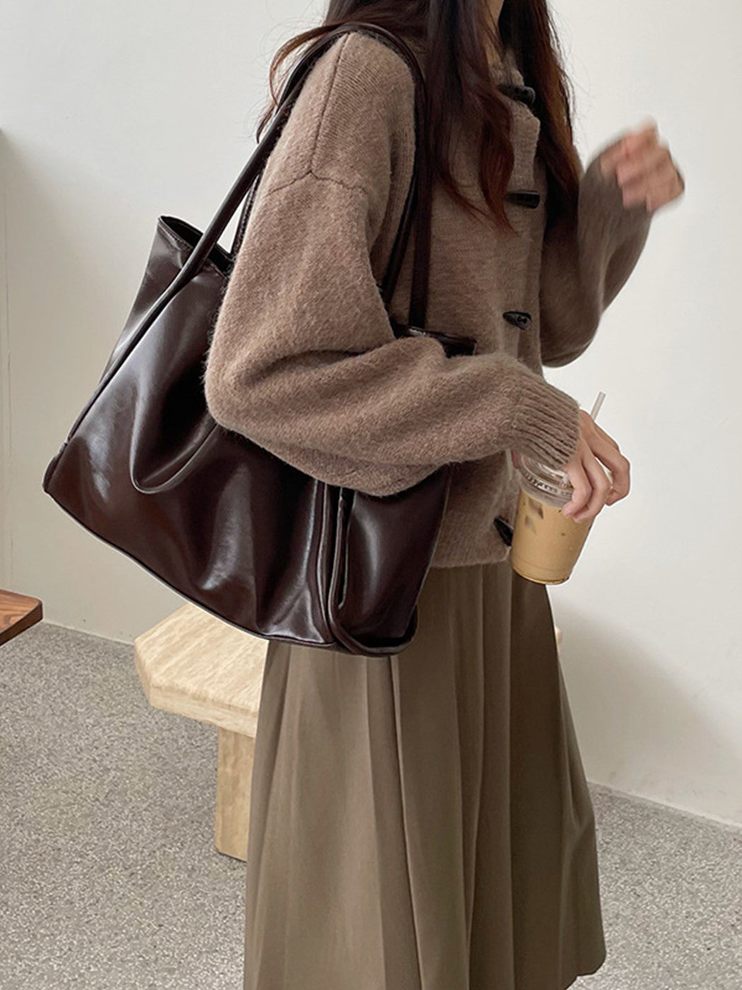 Versatile Solid Color Simple PU Tote Bag
