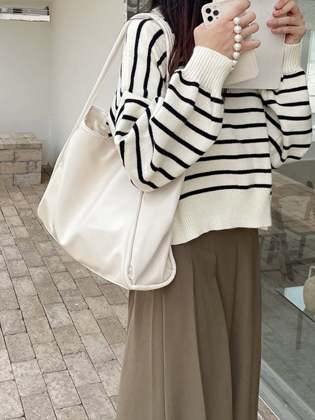 Versatile Solid Color Simple PU Tote Bag