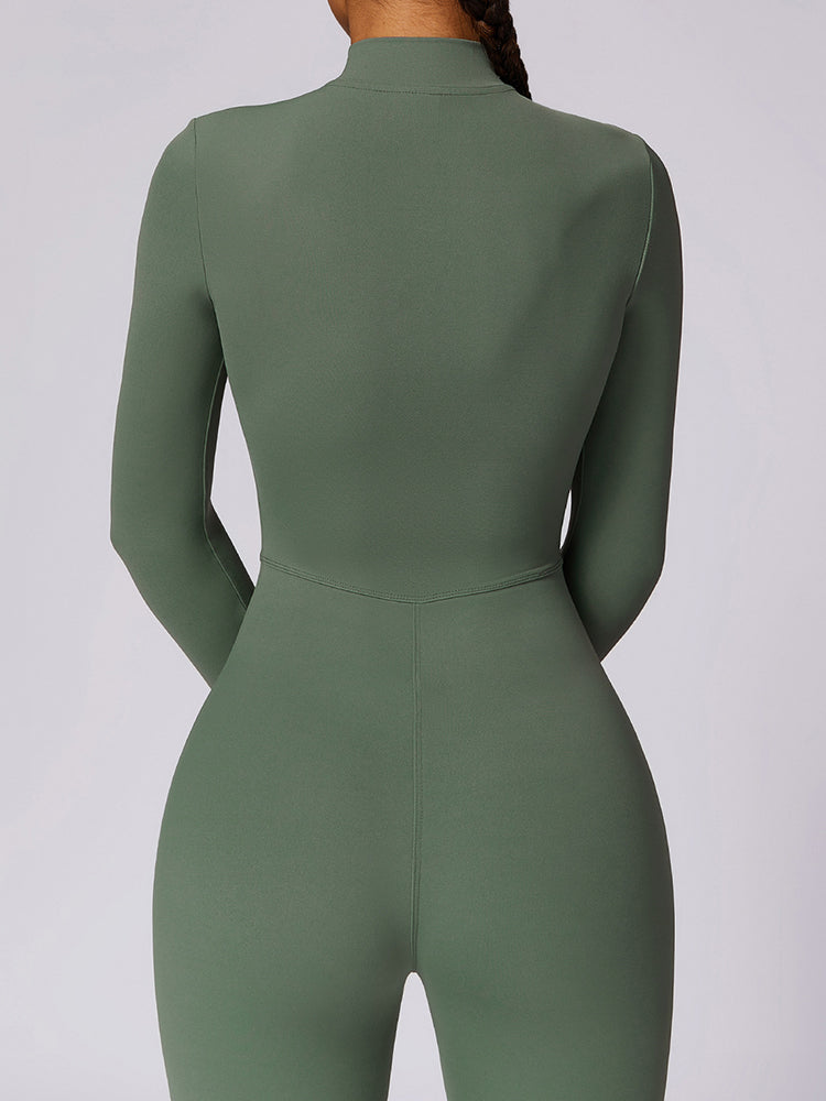 Full-Length Long Sleeve Zip-Up Sport Bodysuit for Women